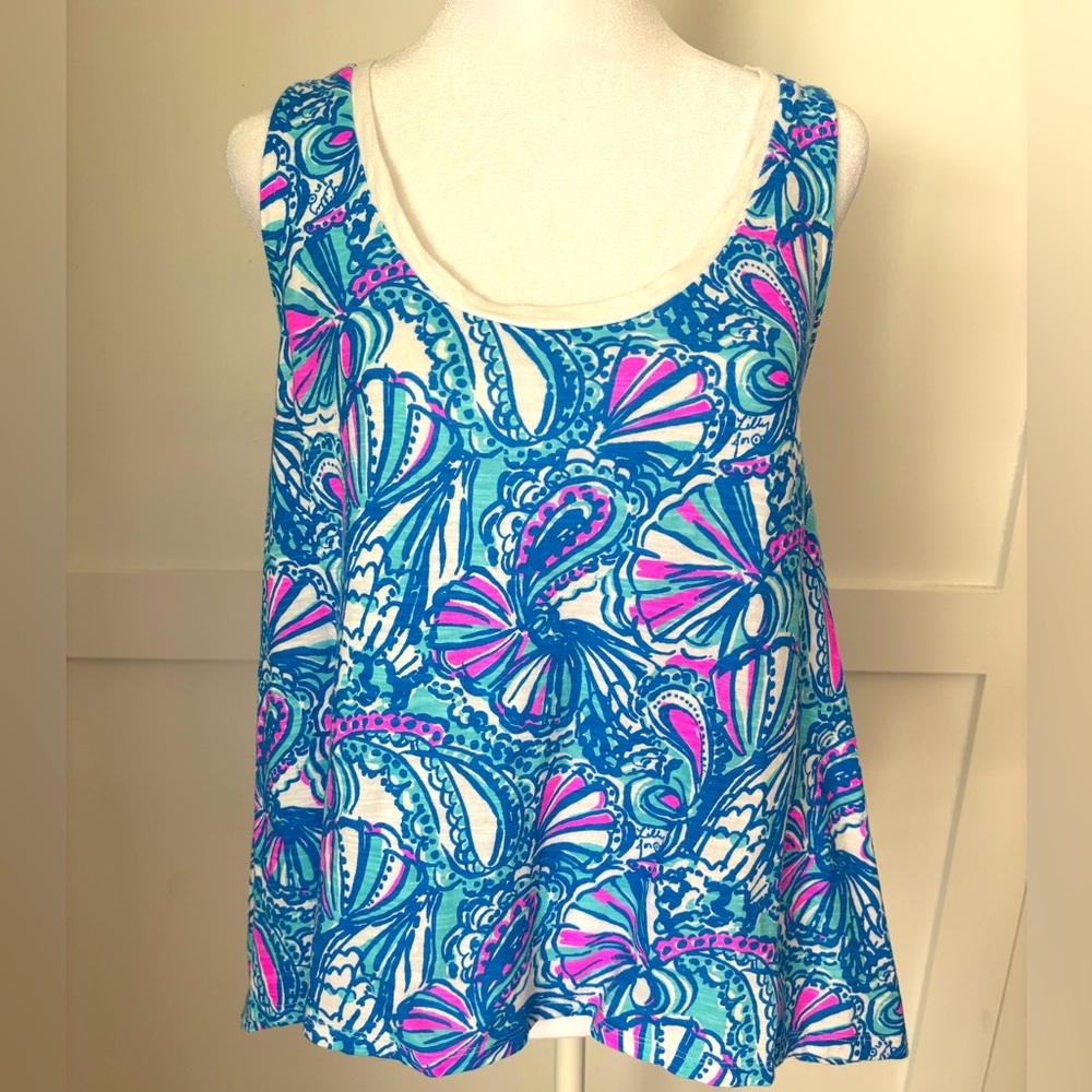 Lilly Pulitzer Vibrant Blue and Pink Sleeveless Top size medium